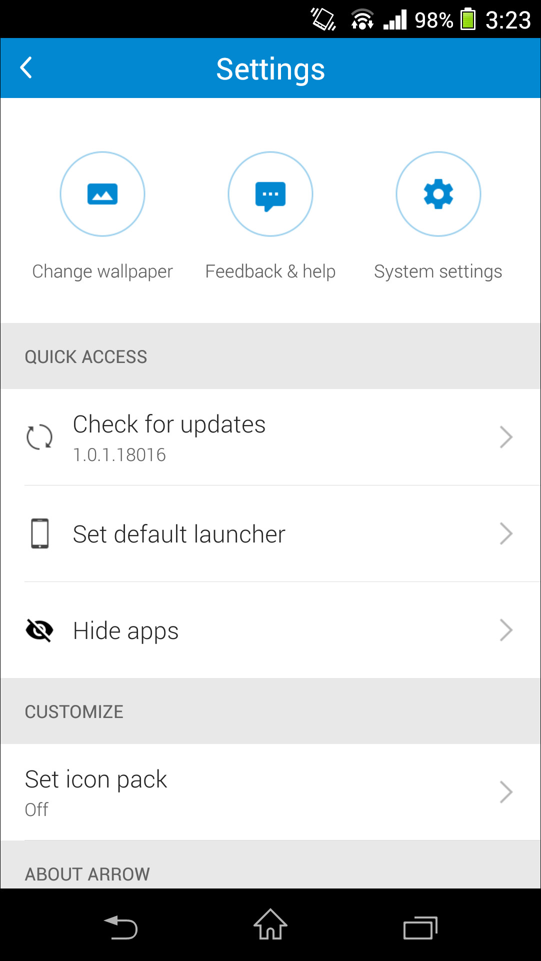ドック右下の［Settings］ボタンから設定画面を表示可能