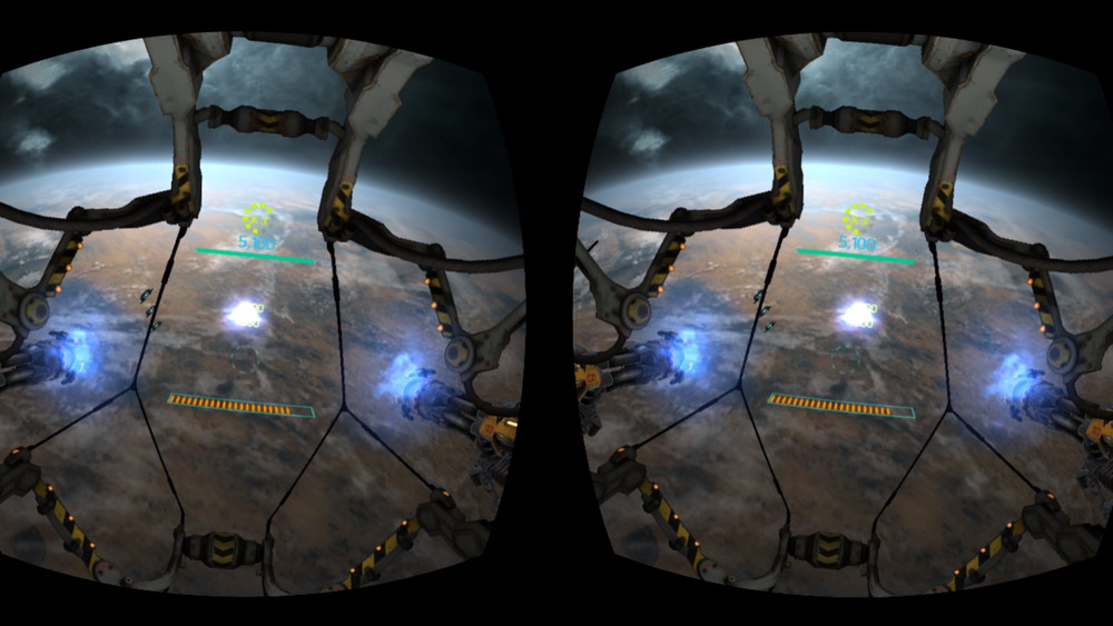 砲台から見える宇宙は美しいが、敵は容赦なく攻めてくる