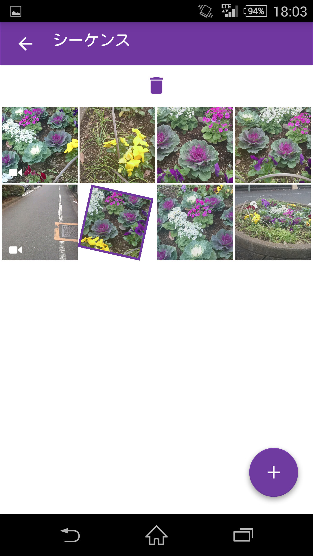 ［シーケンス］画面では、写真・動画の表示順を変更したり、新たな写真・動画を追加できる