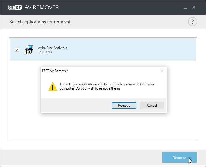 削除したいウイルス対策ソフトにチェックを付けて［Remove］ボタンを押す