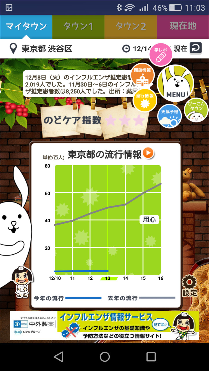 画面右上の［MENU］ボタンをタップし、周囲に表示されるボタンからWebブラウザーで学級閉鎖の実施情報の投稿などを行える