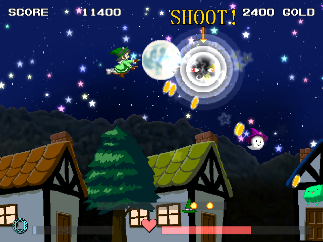 敵を倒してコインを集め、自機を強化する楽しみもある。見た目通りに気楽に遊べる