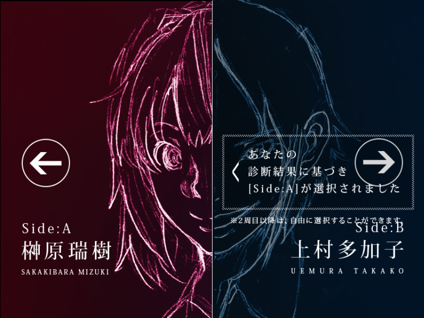 “犯罪タイプ診断”の結果を引き継いでプレイすると、選択肢が自動で決め打ちとなり、診断結果にもとづいたルートへと分岐する