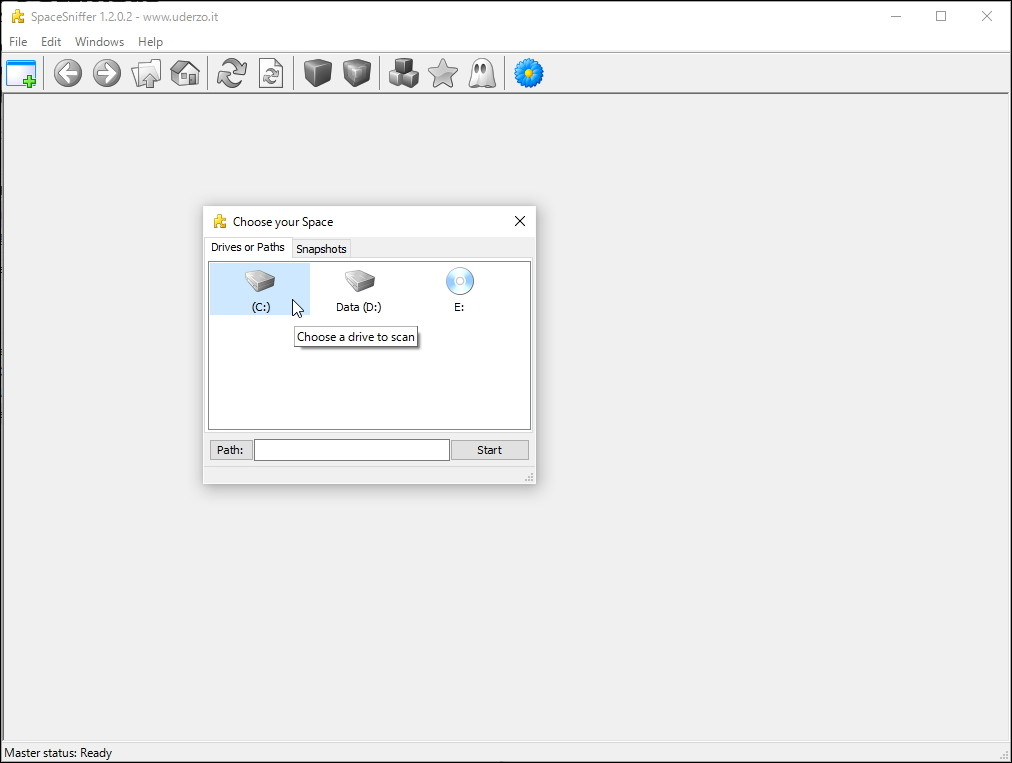 まずスキャン対象とするディスクドライブを選択