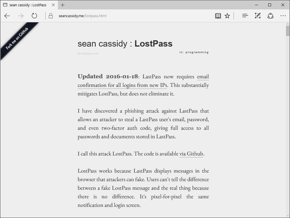 Sean Cassidy氏のブログ