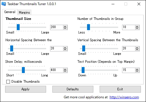 「Taskbar Thumbnails Tuner」v1.0.0.1