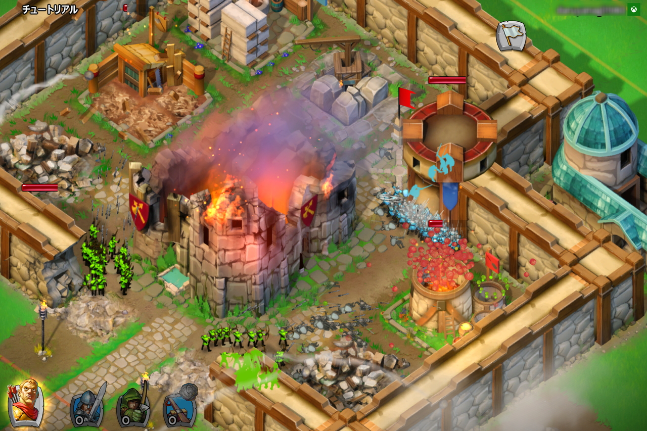 戦争フェイズでは、敵のユーザーの城に攻め込み、巧みにユニットを配置・操作して攻略するのが目的となる