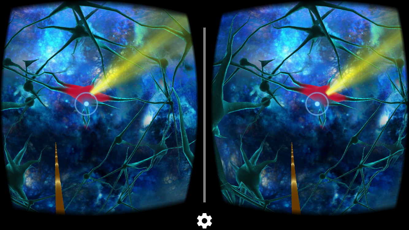 赤い神経細胞が修復を必要とするもの。目線で照準を合わせていく