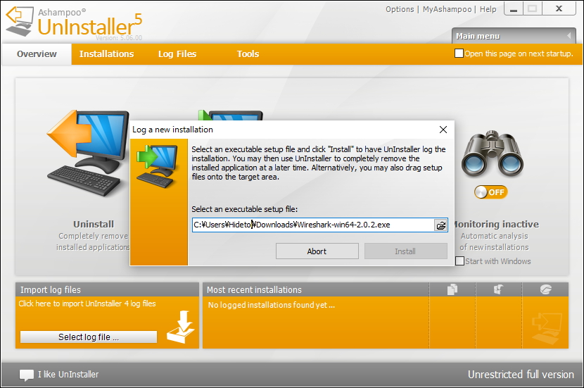 アプリケーションのインストーラーのパスを指定