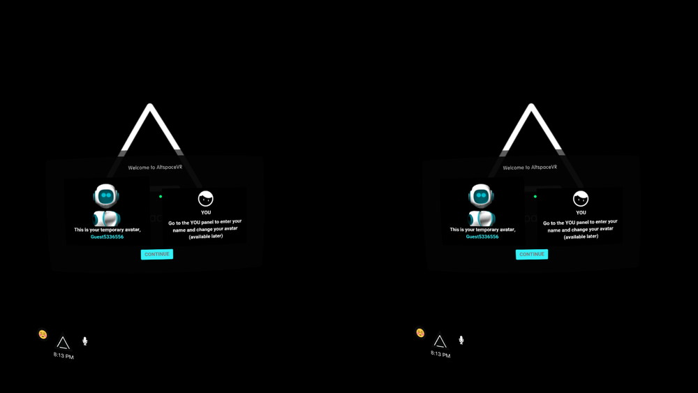 Gear VRではログイン機能は未実装。ゲストでのログインとなる
