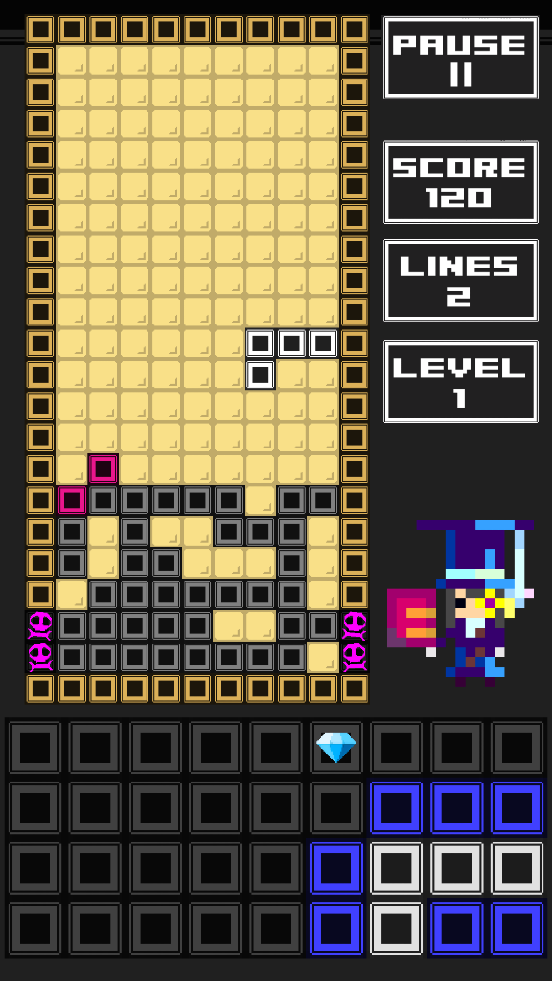 落ちてくるブロックを自分で決められる落ちものパズル。簡単そうだと思うかもしれないが、これがなかなか難しい