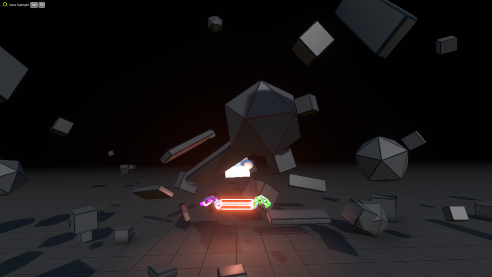 両手を上に向けると無重力状態に