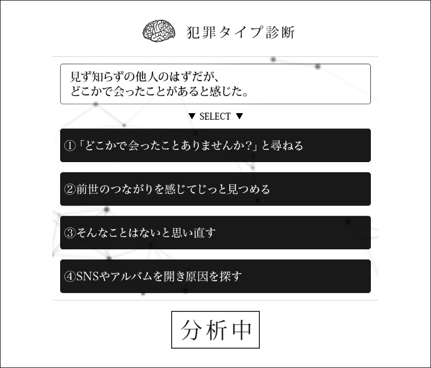 “犯罪タイプ診断”の結果にもとづきシナリオを分岐させることが可能