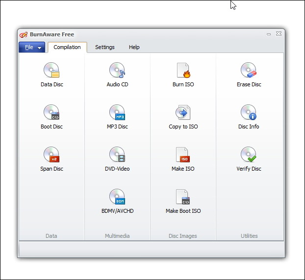 データディスクや音楽CD、ビデオDVD、ブートディスクなどを作成可能