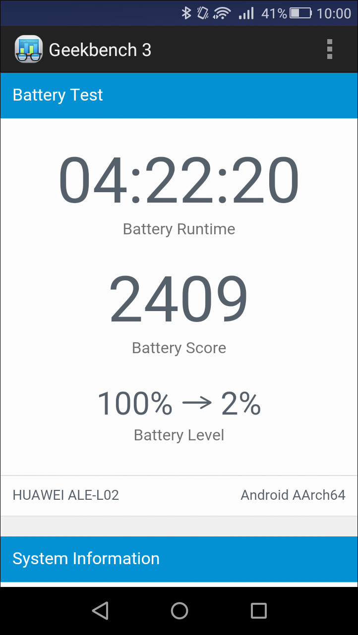 バッテリーの持続時間やスコア、バッテリー残量の推移を確認できる