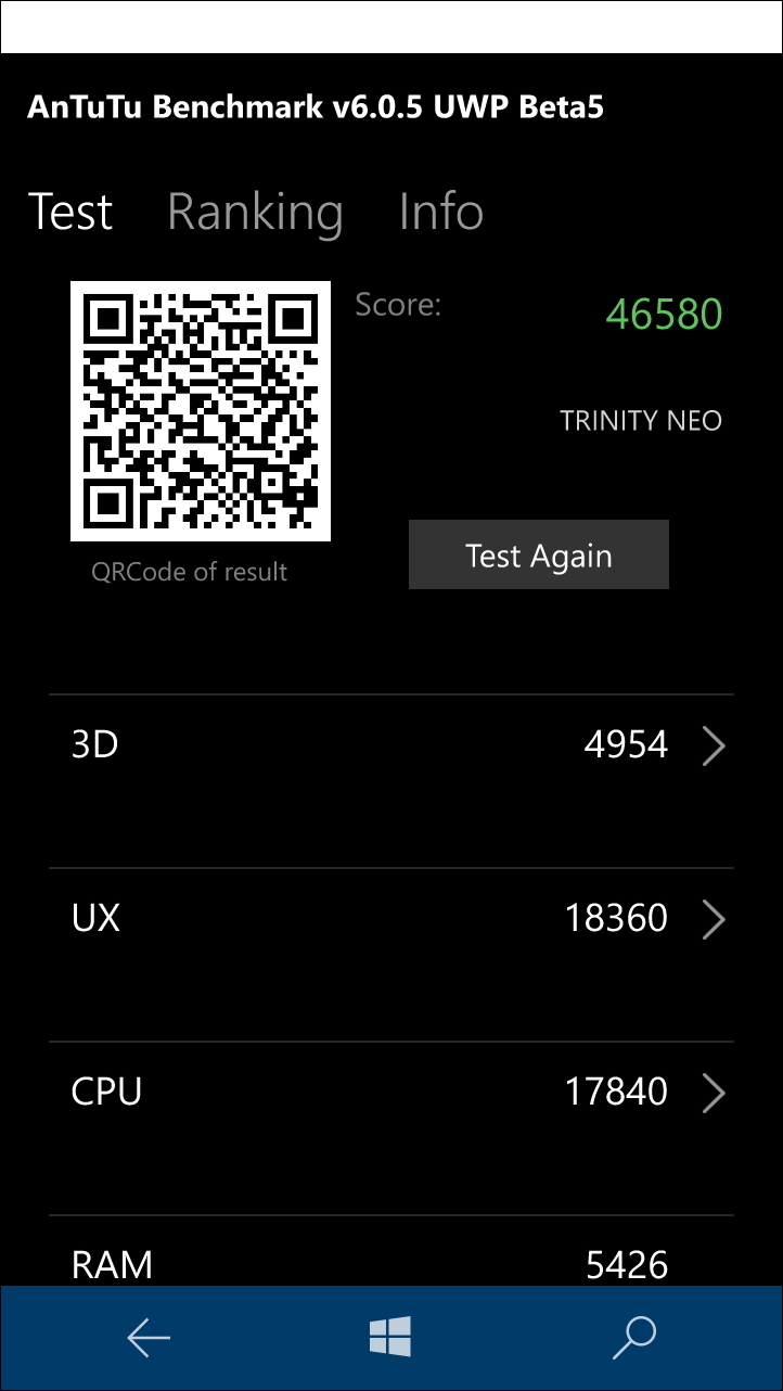 ベンチマークテストが完了すると、テストのスコアが表示