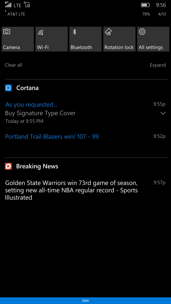 新しい“アクション センター”（同社の公式ブログより引用。以下同）