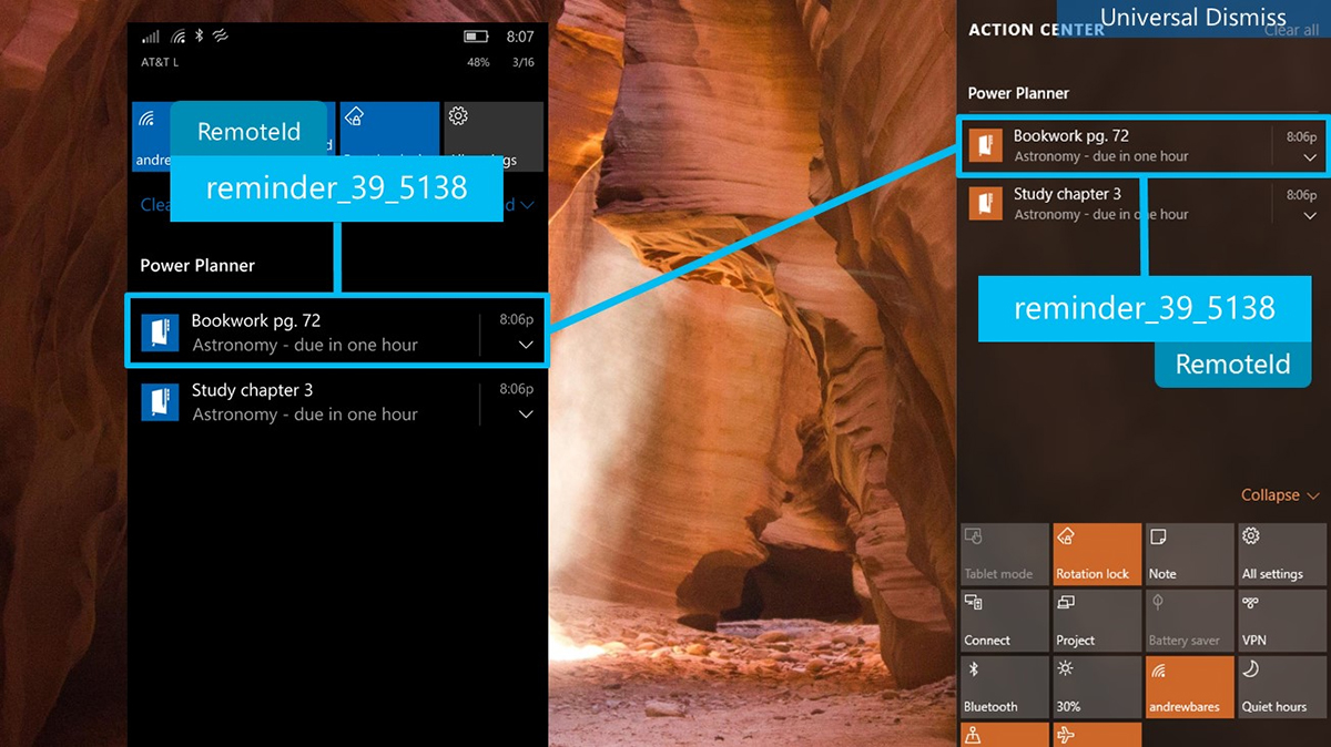 一方のデバイスで通知を削除すると、他方のデバイスでもメッセージが削除される“Universal Dismiss”