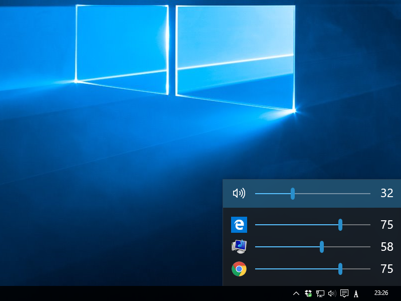 「EarTrumpet」を使えば音量ミキサーが一発表示できるようになる。スライダーの向きは横方向だが、デザインはシンプルでわかりやすい