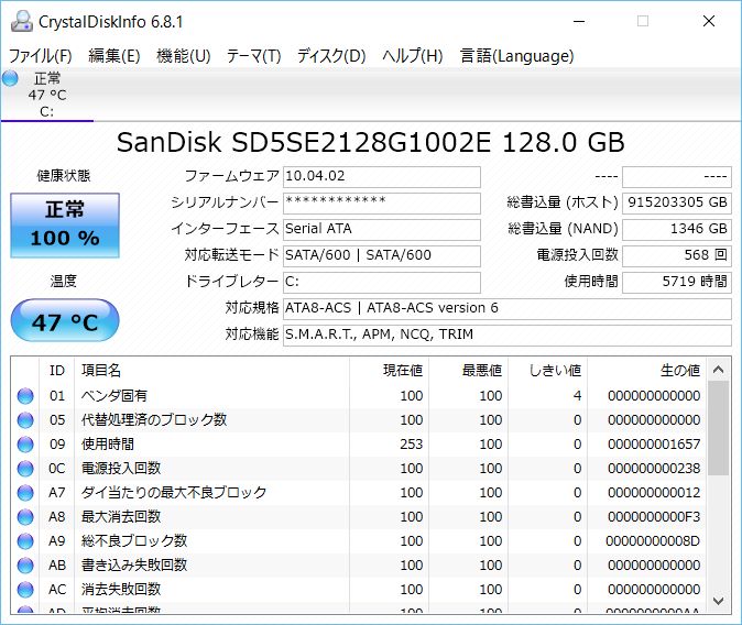 「CrystalDiskInfo」