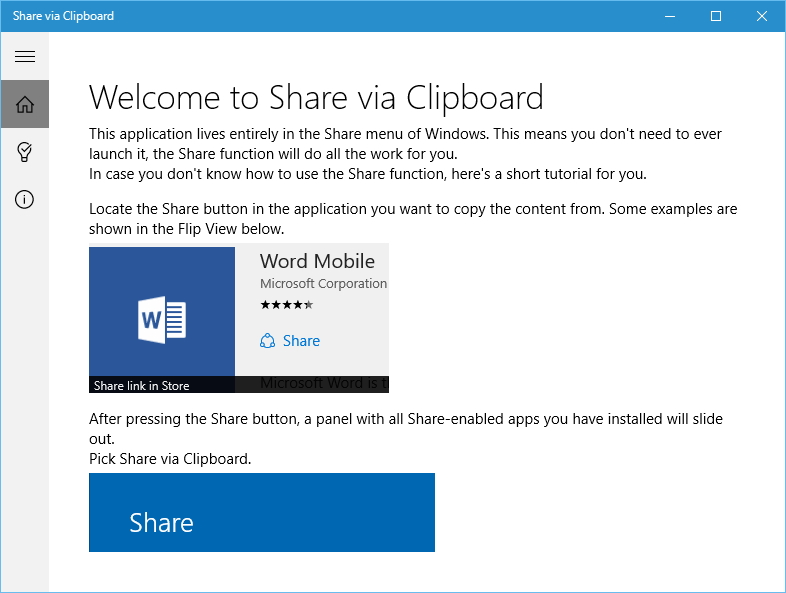 「Share via Clipboard」v1.0.3.0